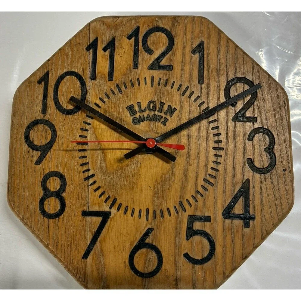 Elgin Quartz Wood Octagon Wall Clock Analog Arabic Numerals Brown/Black